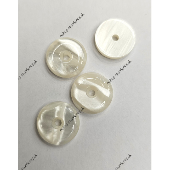 Gombík s priemerom 15 x 3,5 mm, s dierkou, farba: perleťová biela